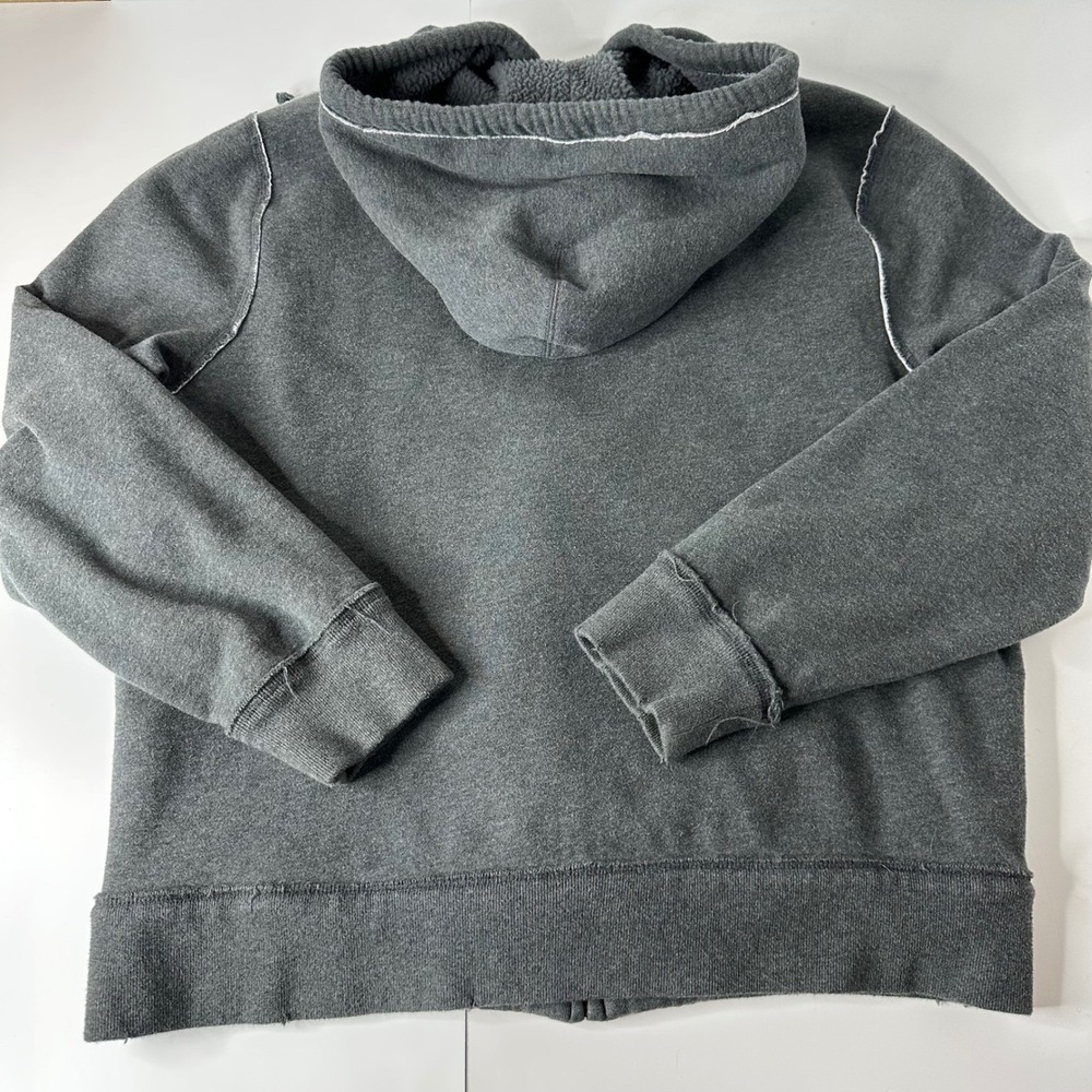 Aeropostale Full Zip Hoodie‎ Charcoal Gray Sherpa Lined Distressed Y2K Mens XL - Picture 2 of 16